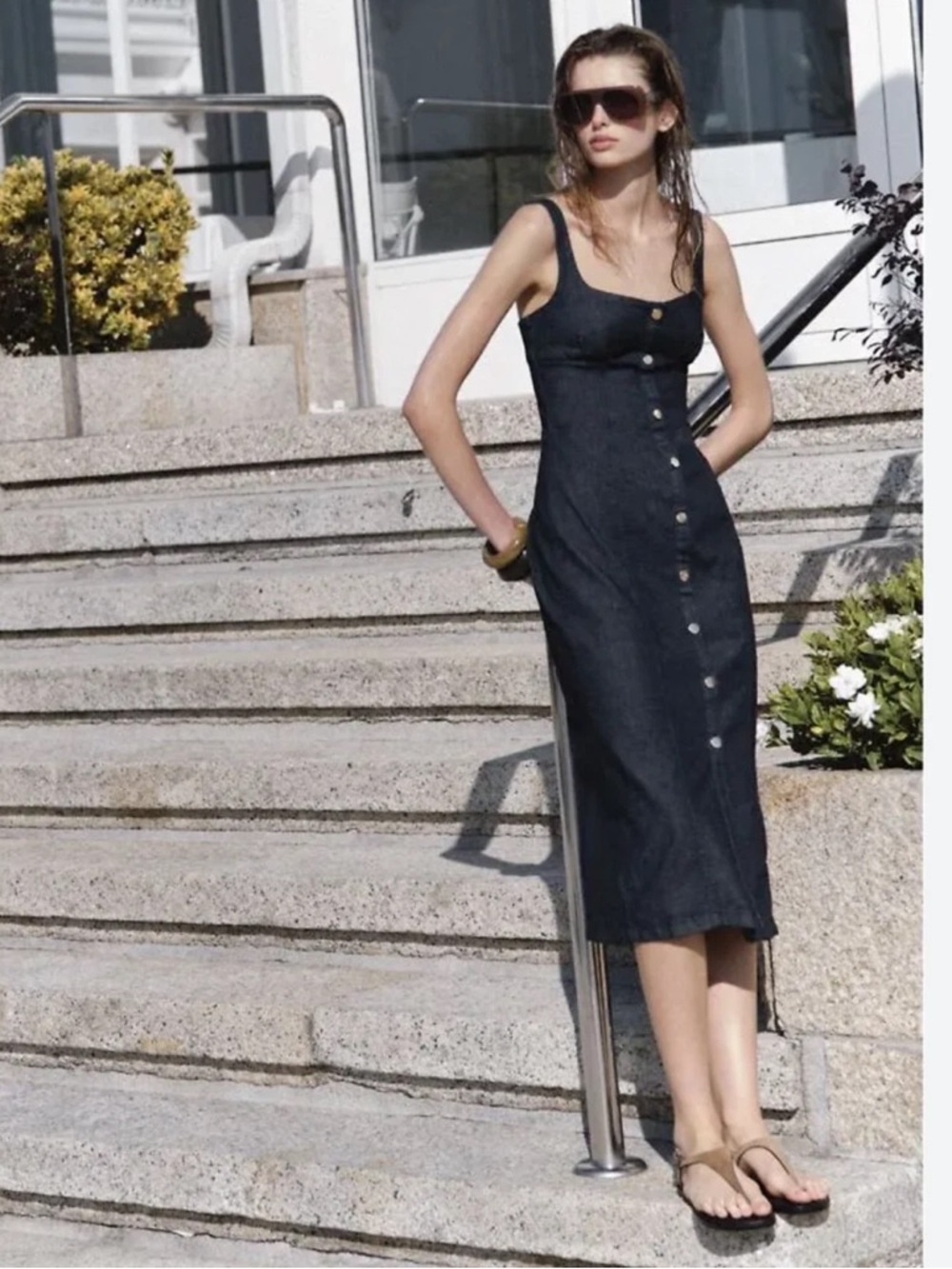 Zara Denim Button-Front Midi Dress - Picture 2 of 7